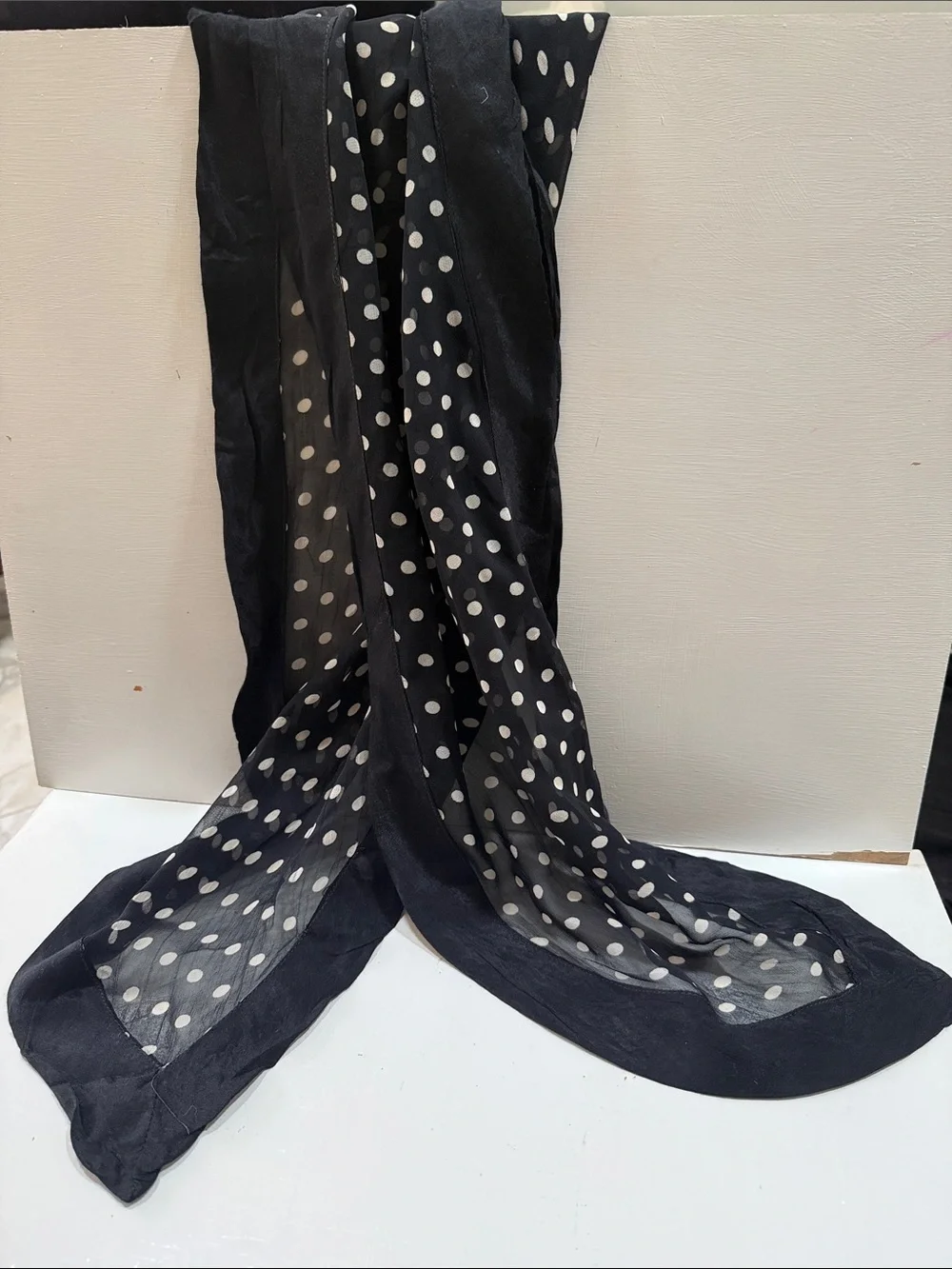 Vintage Chiffon Elegant Black Polka Dot Women's Scarf 🧣 68” by 12” 1950’s